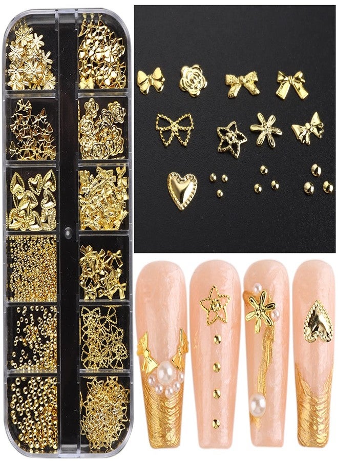 Fcozpjk 3D Nail Charms - Metal Rivets, Ribbons, Rose Flowers, Rhinestones, Gold & Silver Beads - Image 1